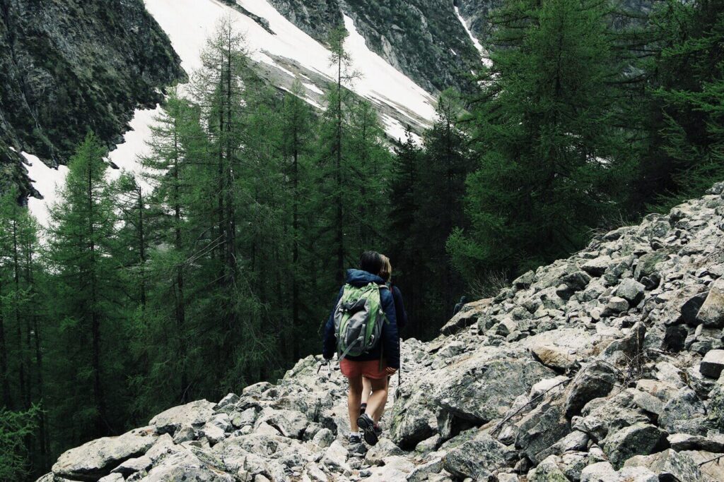 12 Adventurous Sports To Experience In Auli 2 wide shot tourists hiking rocky hill surrounded by green pine trees 181624 2513 4